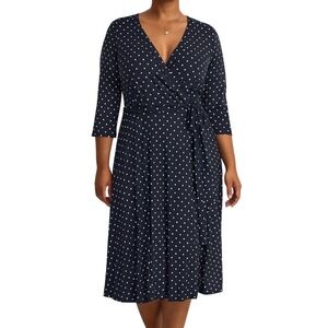 NWT Torrid Black White Polka Dot Wrap Midi Dress Classic Office Travel Stretch